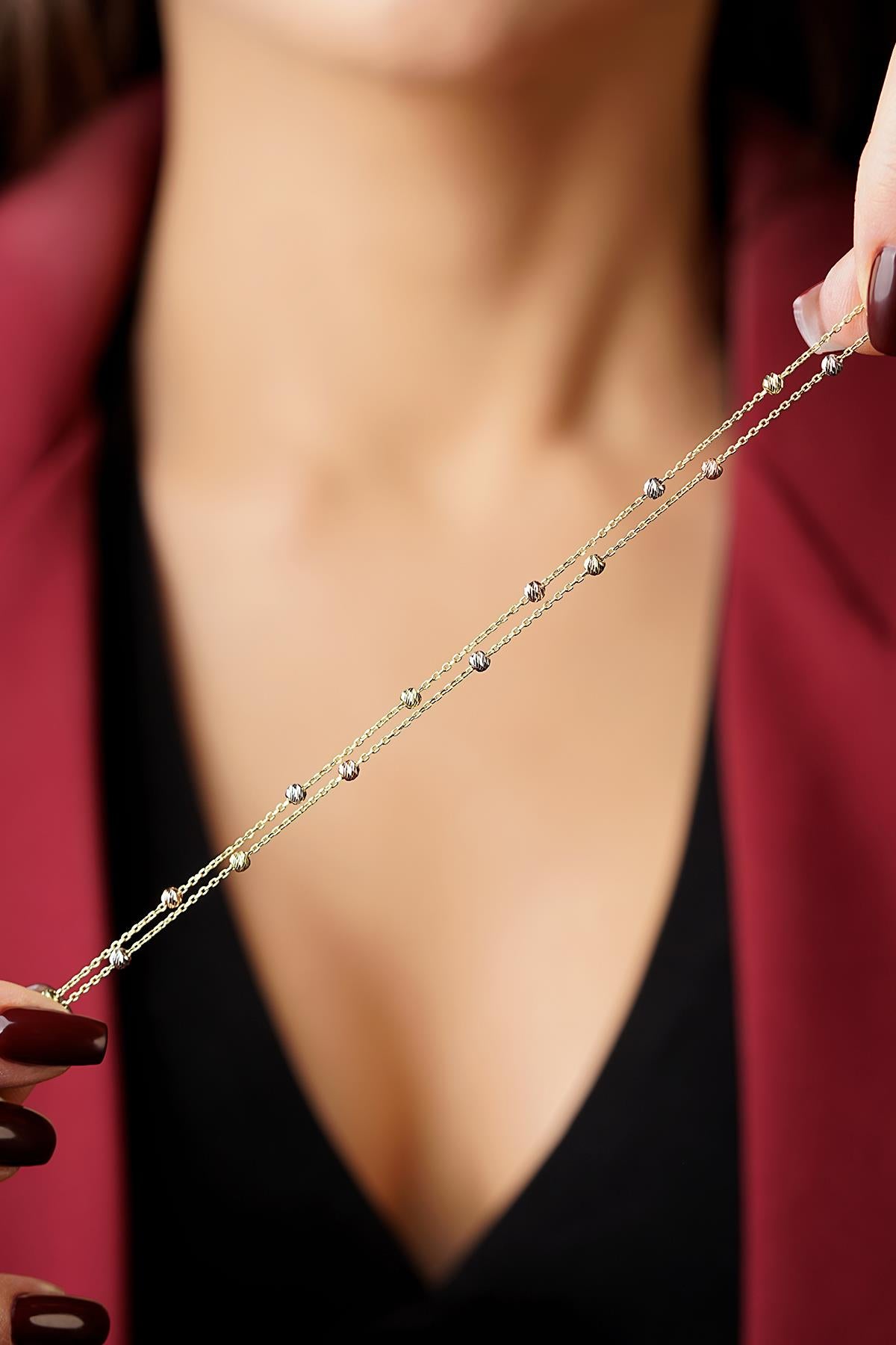 14K Solid Gold Double Row Dorica Ball Bracelet