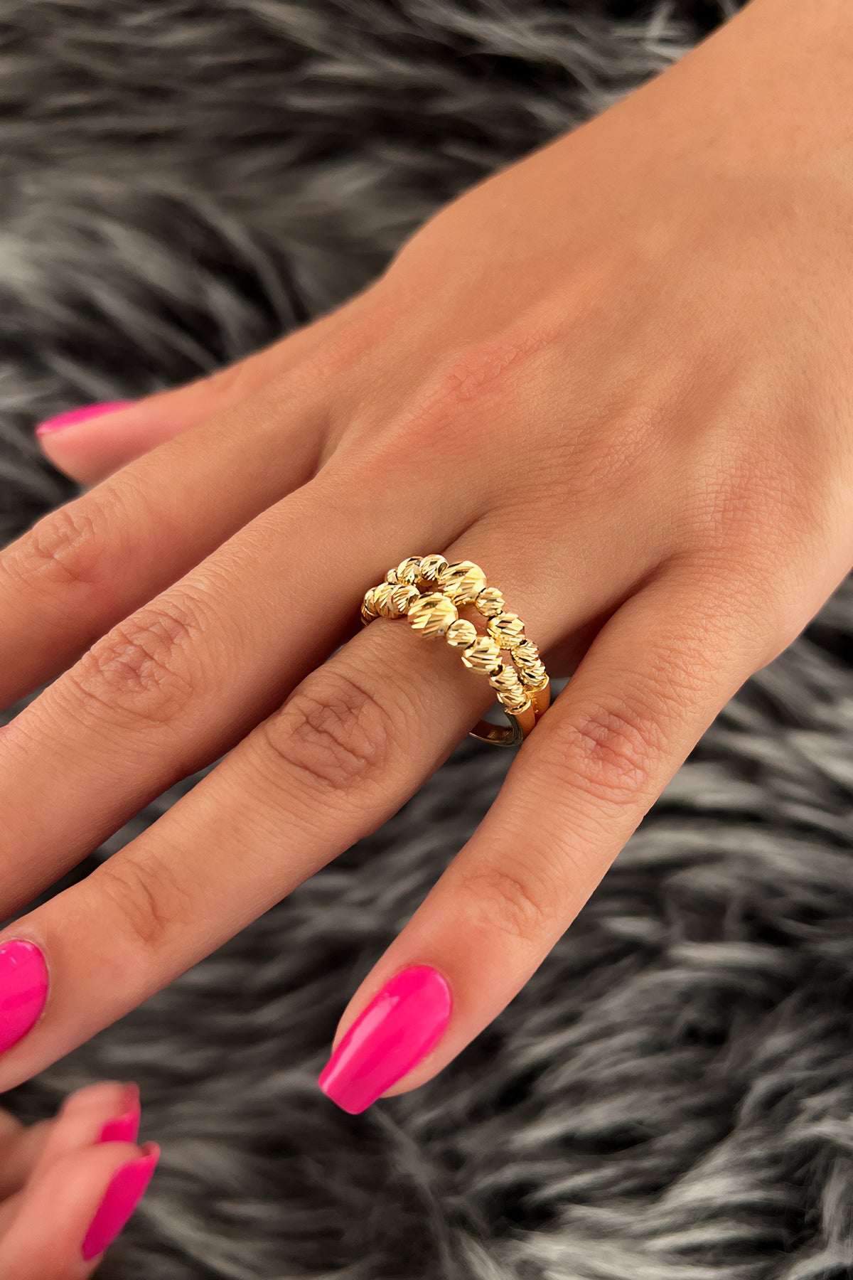 14K Gold Double Row Dorica Ring