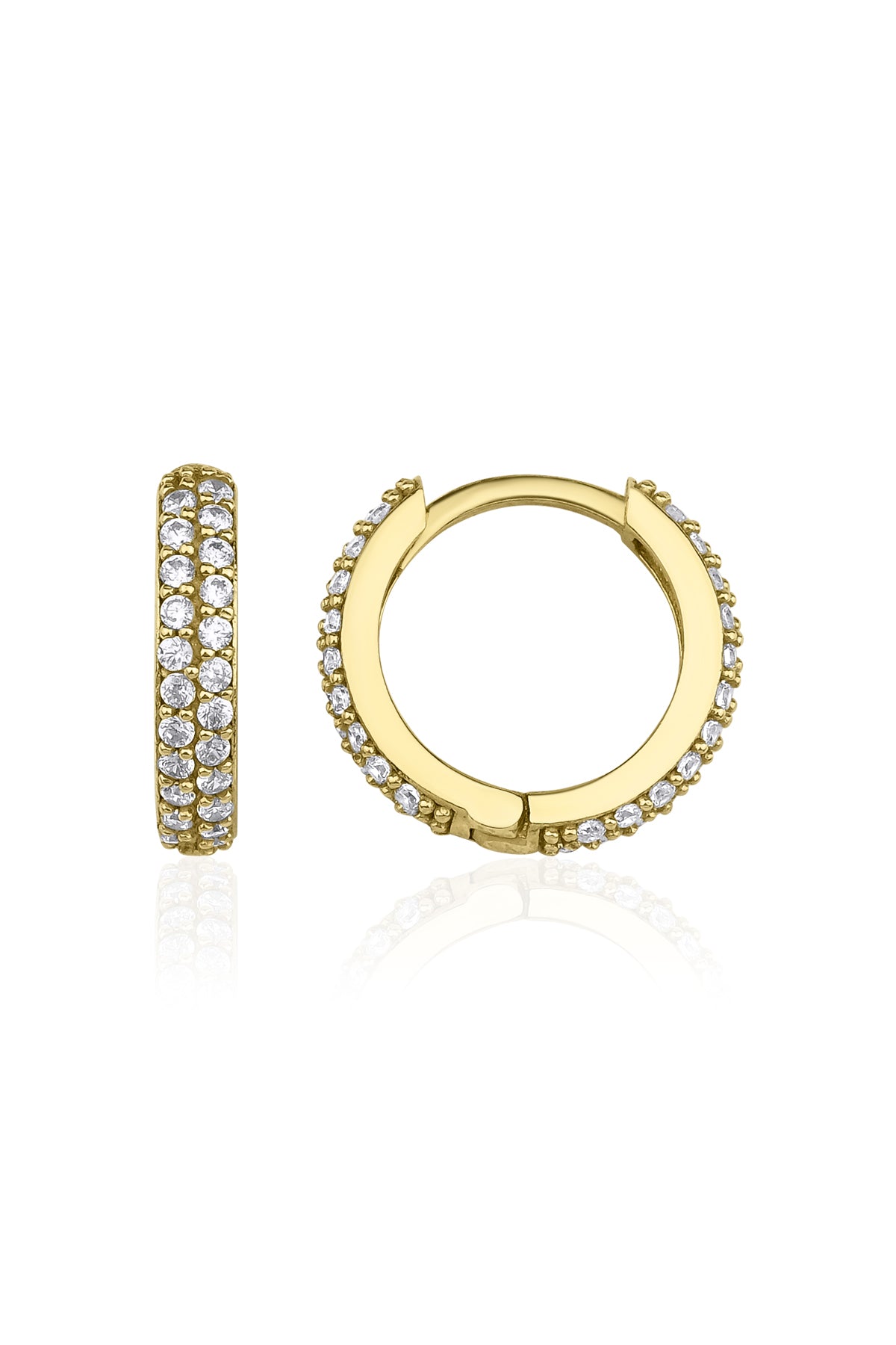 14K Gold Double Row Stone Huggie Hoop Earrings 4