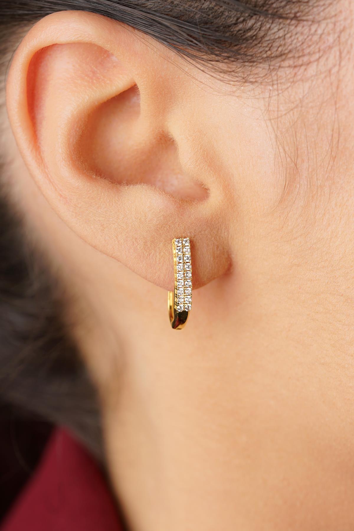 14K Gold Double Row Tennis Earrings Yellow