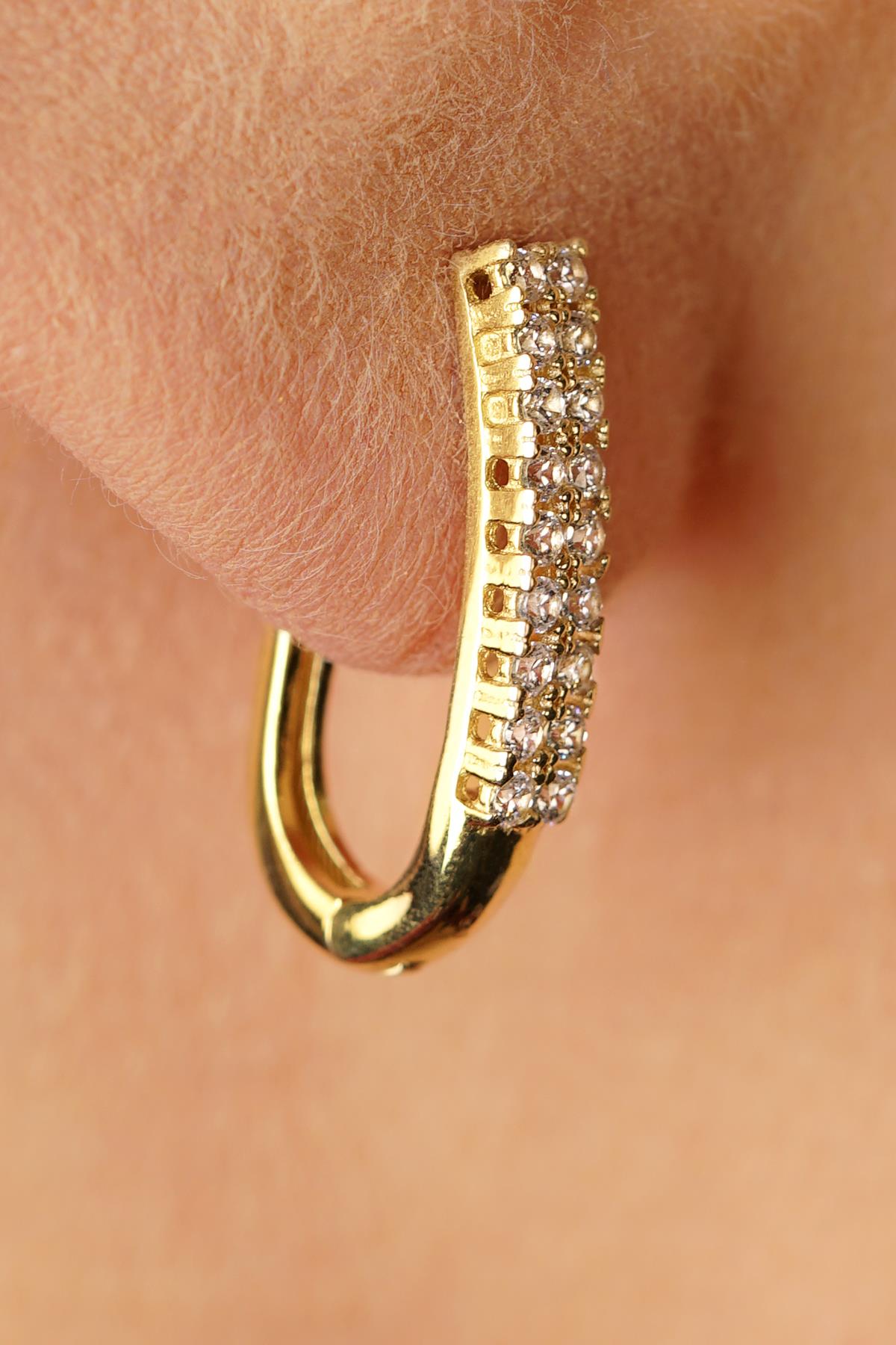14K Gold Double Row Tennis Earrings Yellow