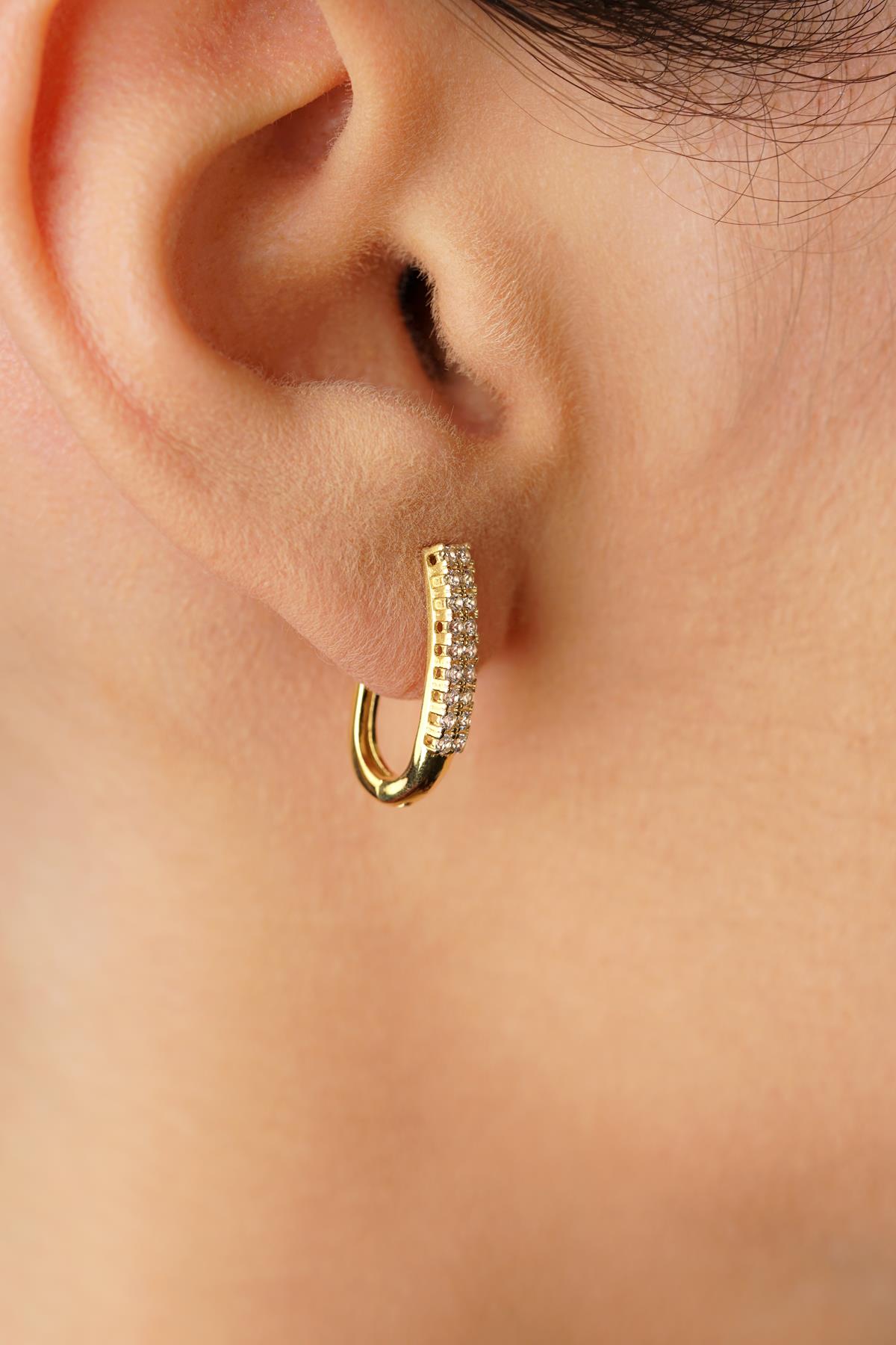 14K Gold Double Row Tennis Earrings Yellow