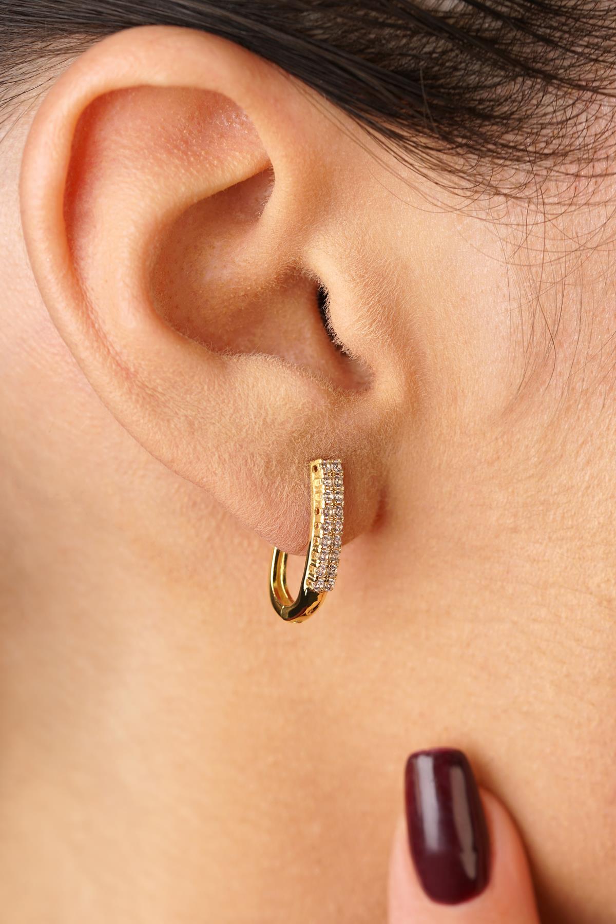 14K Gold Double Row Tennis Earrings Yellow