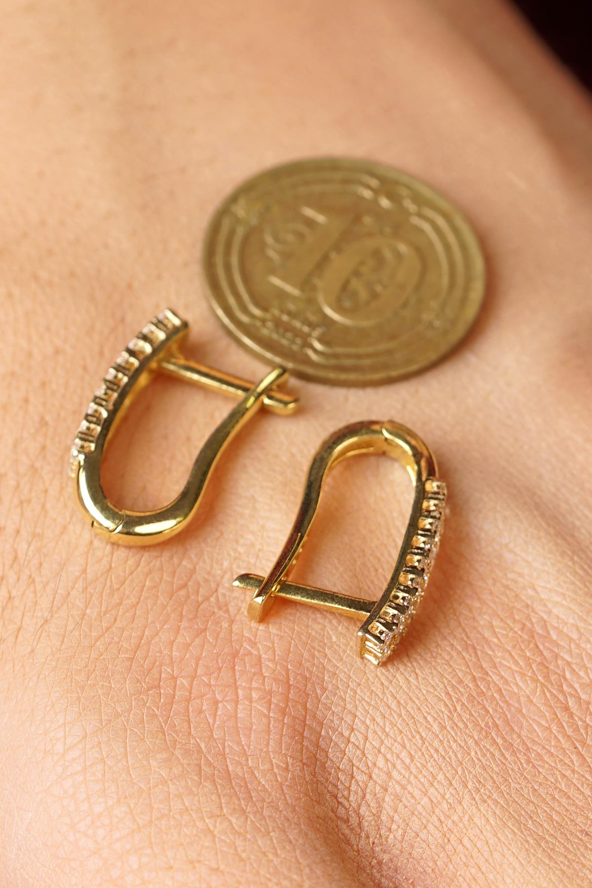 14K Gold Double Row Tennis Earrings Yellow