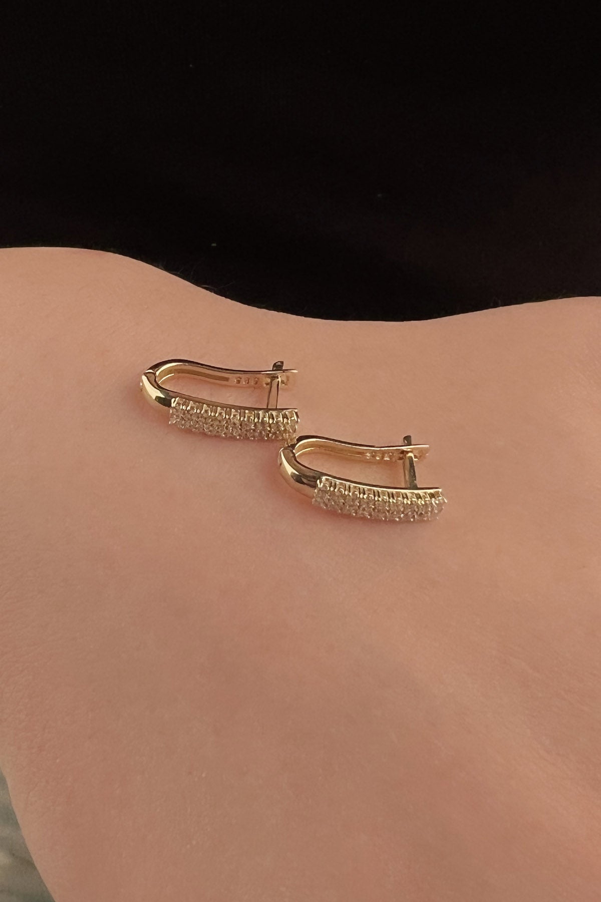 14K Gold Double Row Tennis Earrings Yellow