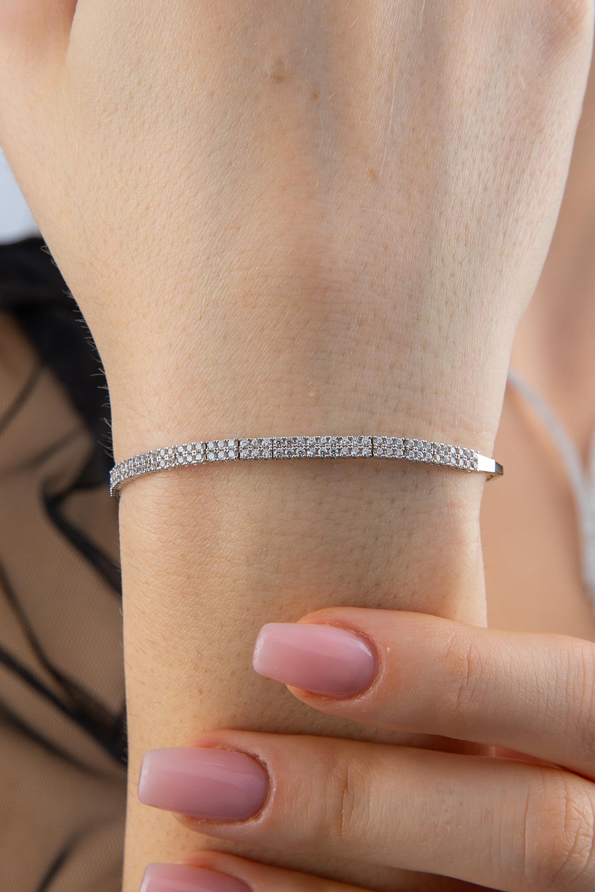 14K Gold Double Row Tennis Set (Necklace - Bracelet - Earrings )