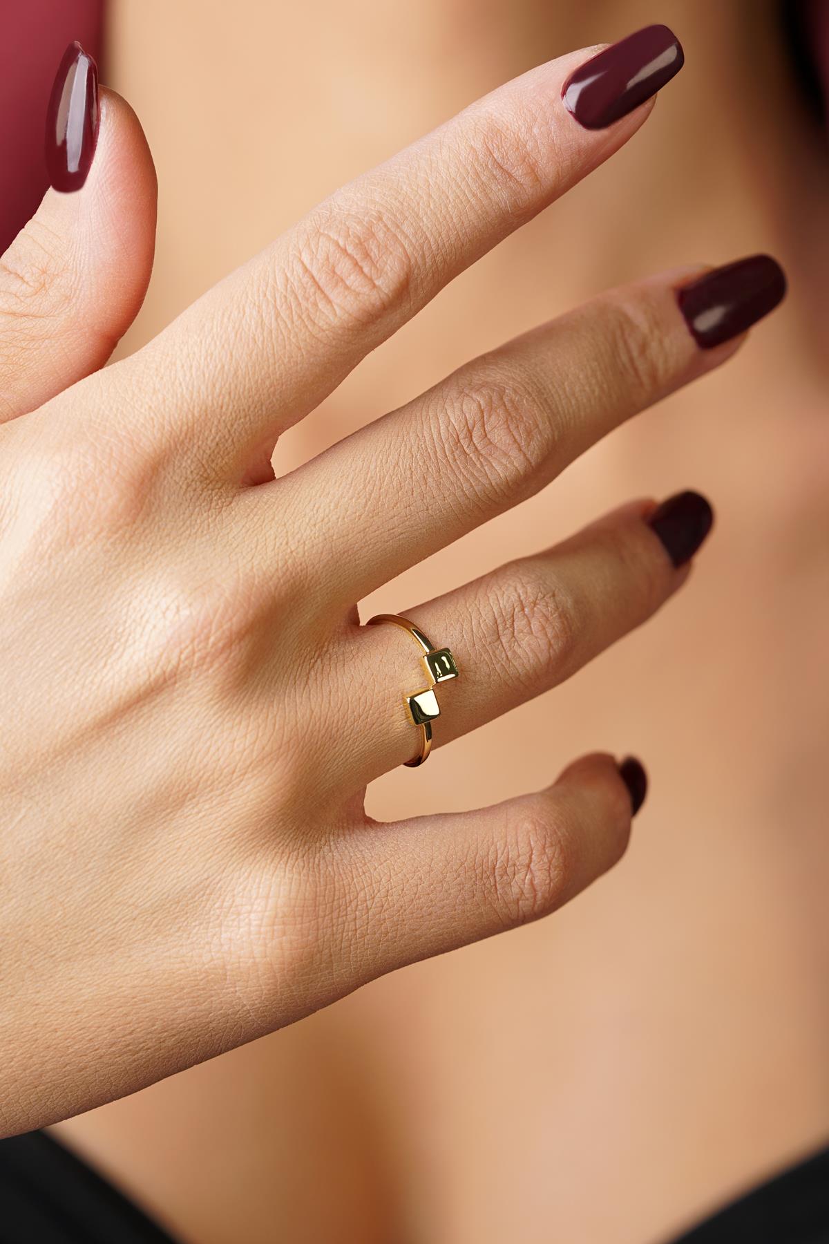 14K Gold Double Square Ring