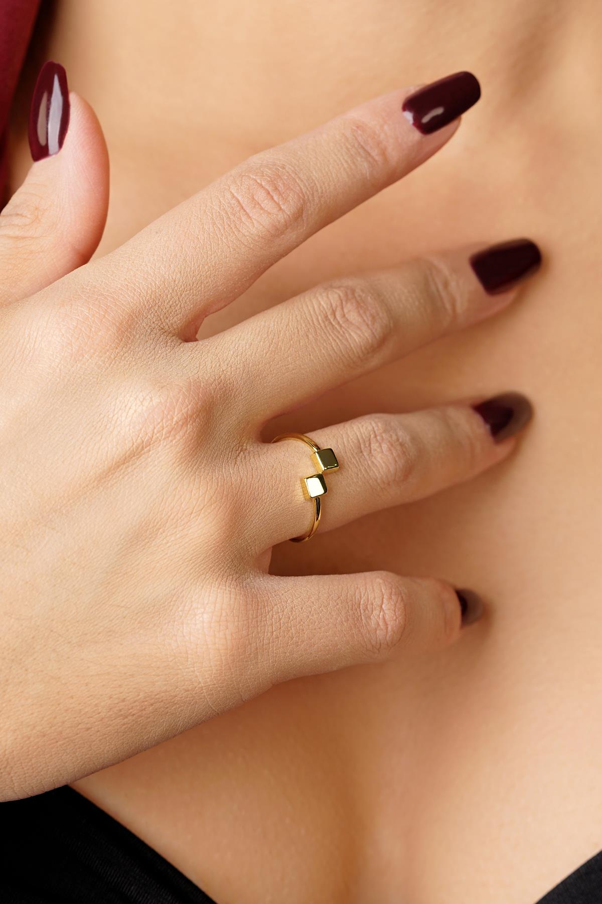 14K Gold Double Square Ring