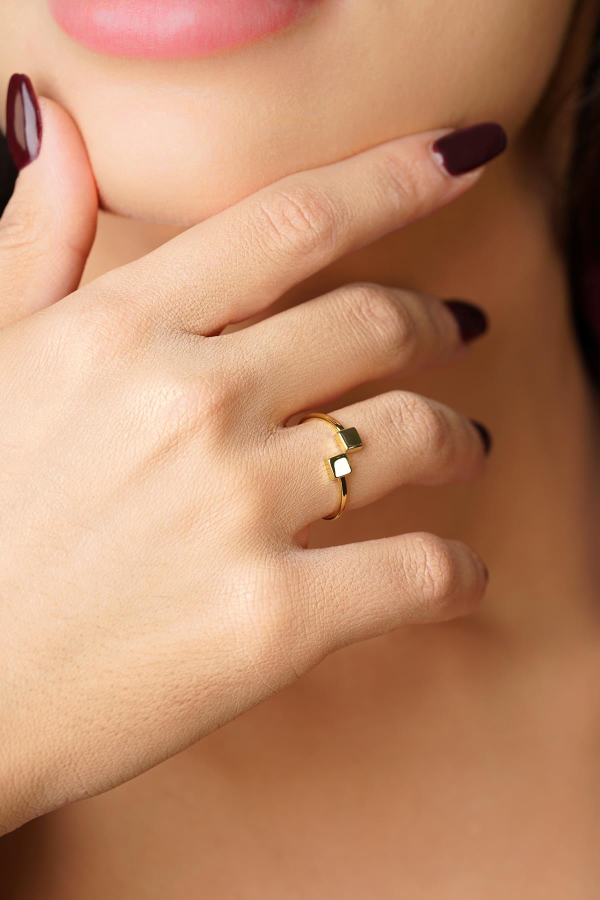 14K Gold Double Square Ring