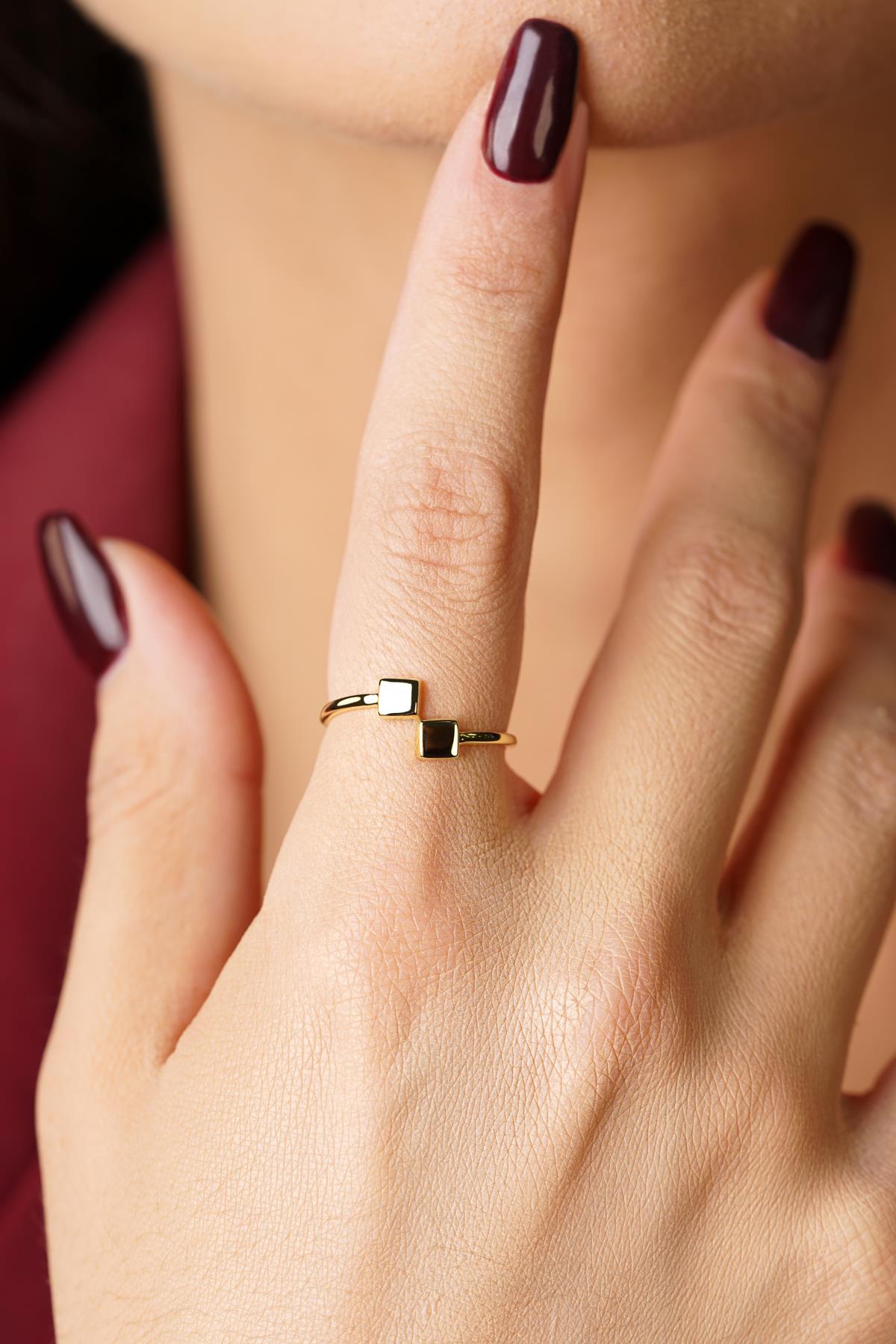 14K Gold Double Square Ring