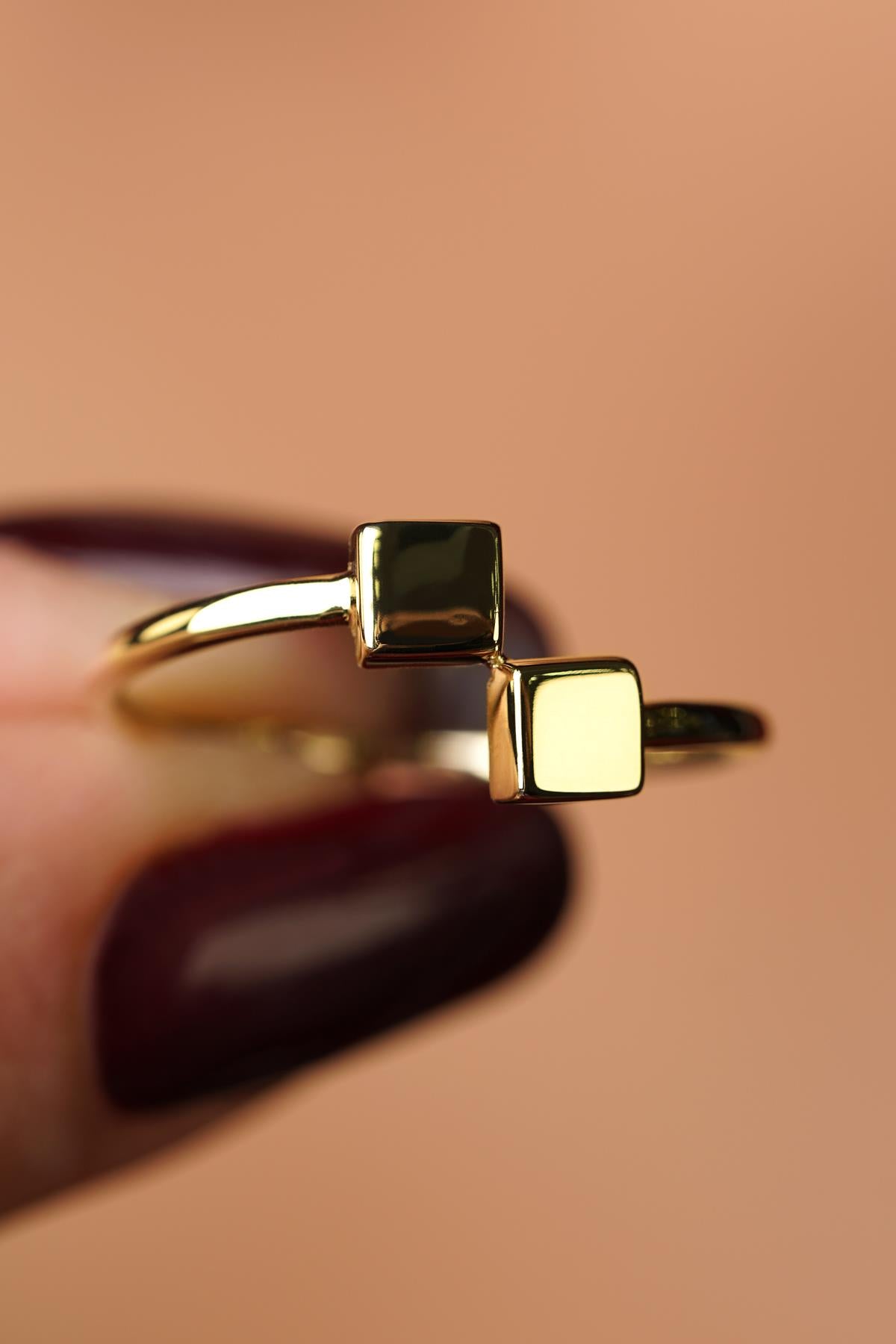 14K Gold Double Square Ring