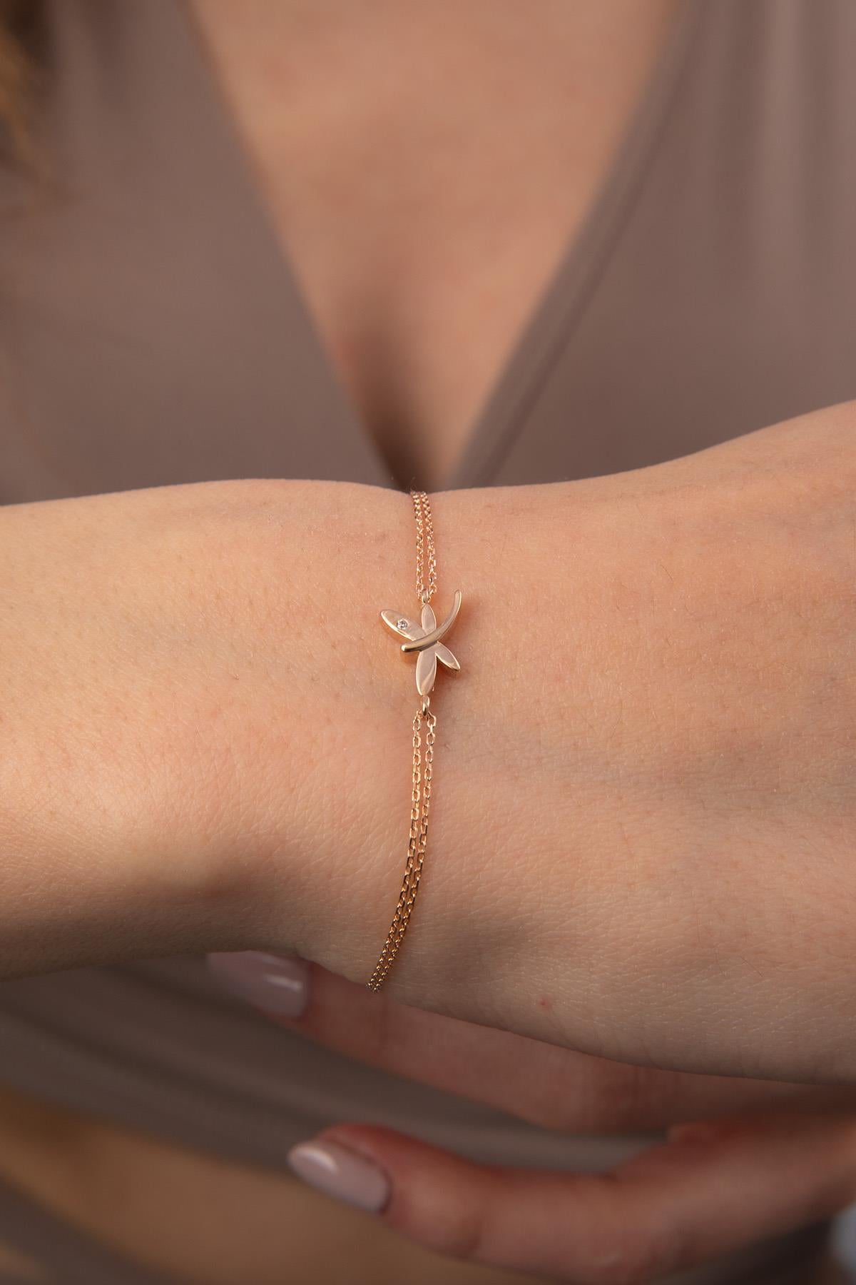14K Solid Gold Dragonfly Bracelet