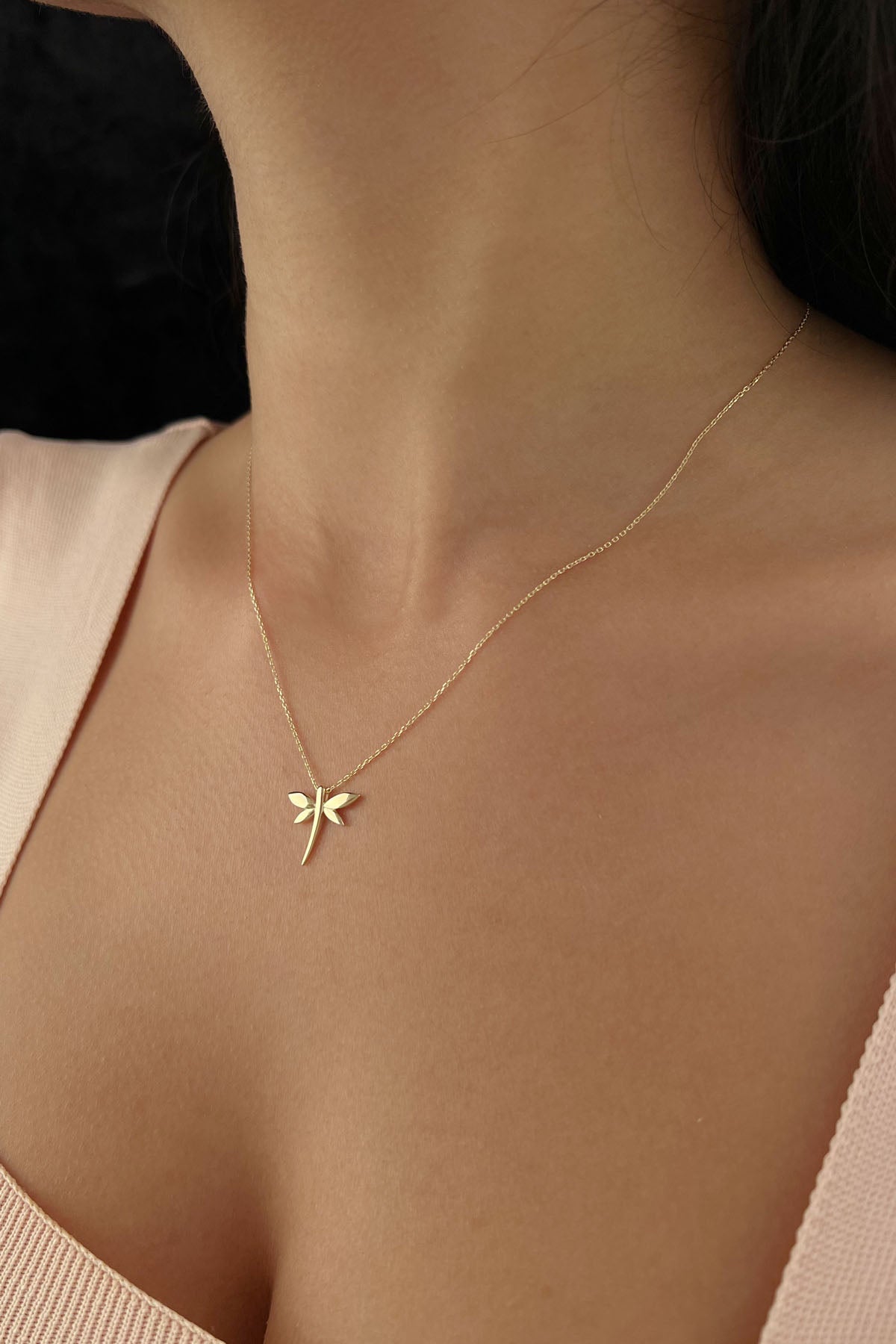 14K Gold Dragonfly Necklace
