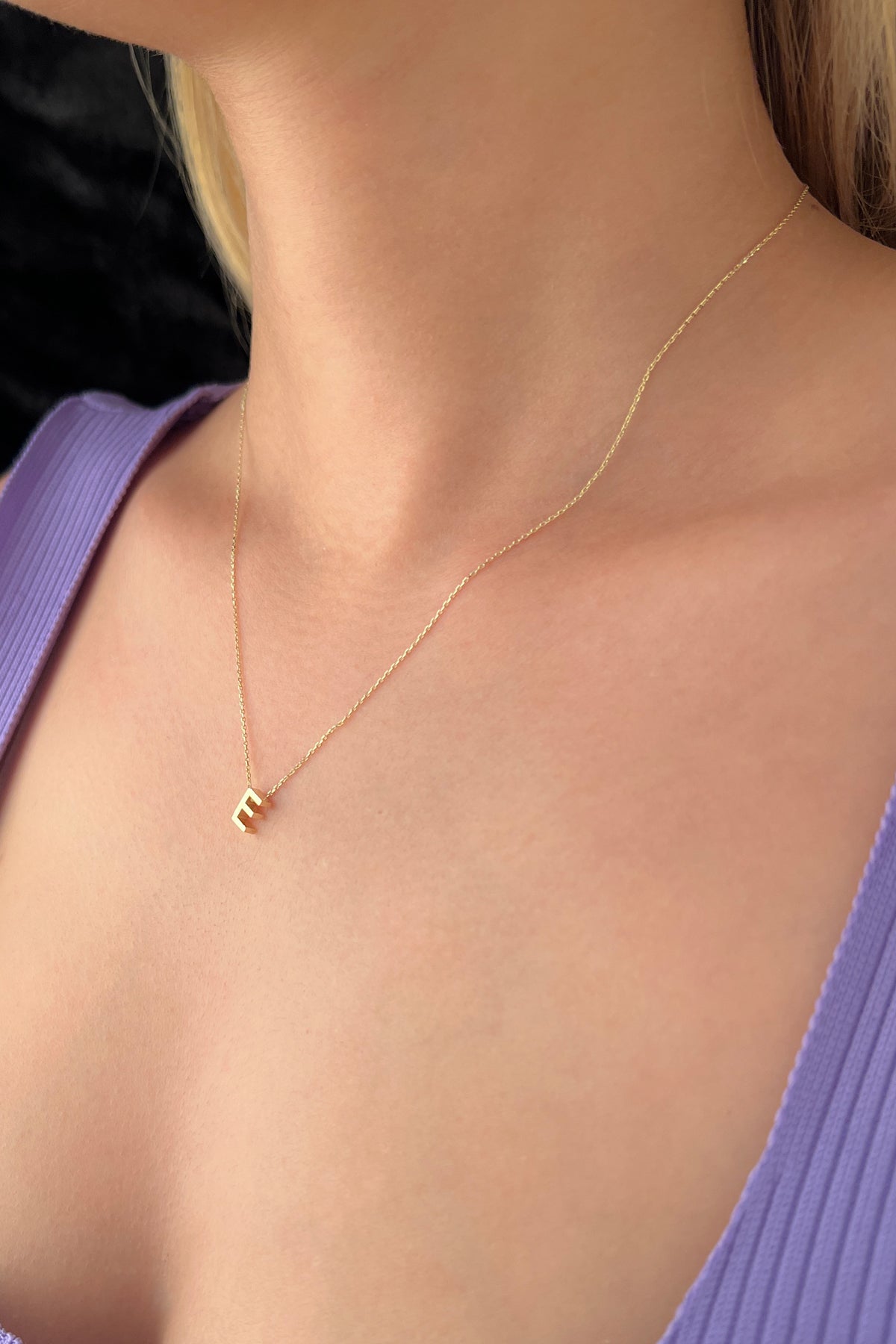14K Gold E Initial Necklace
