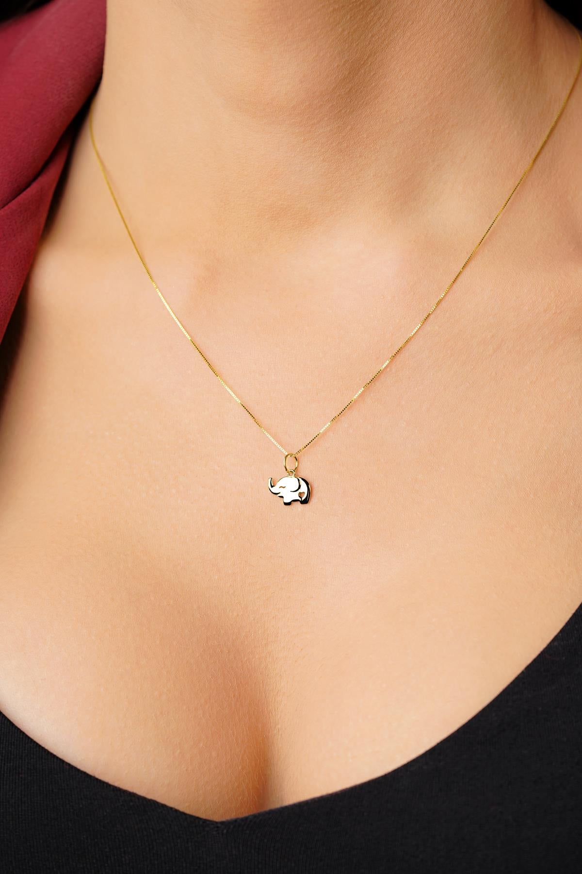 14K Gold Elephant Detailed Cube Chain Necklace