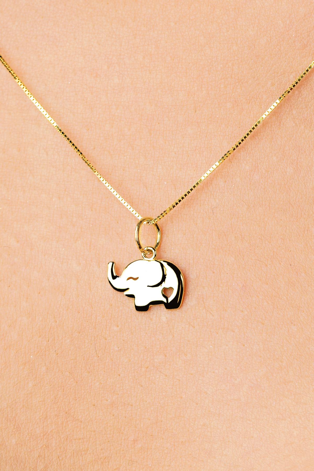 14K Gold Elephant Detailed Cube Chain Necklace
