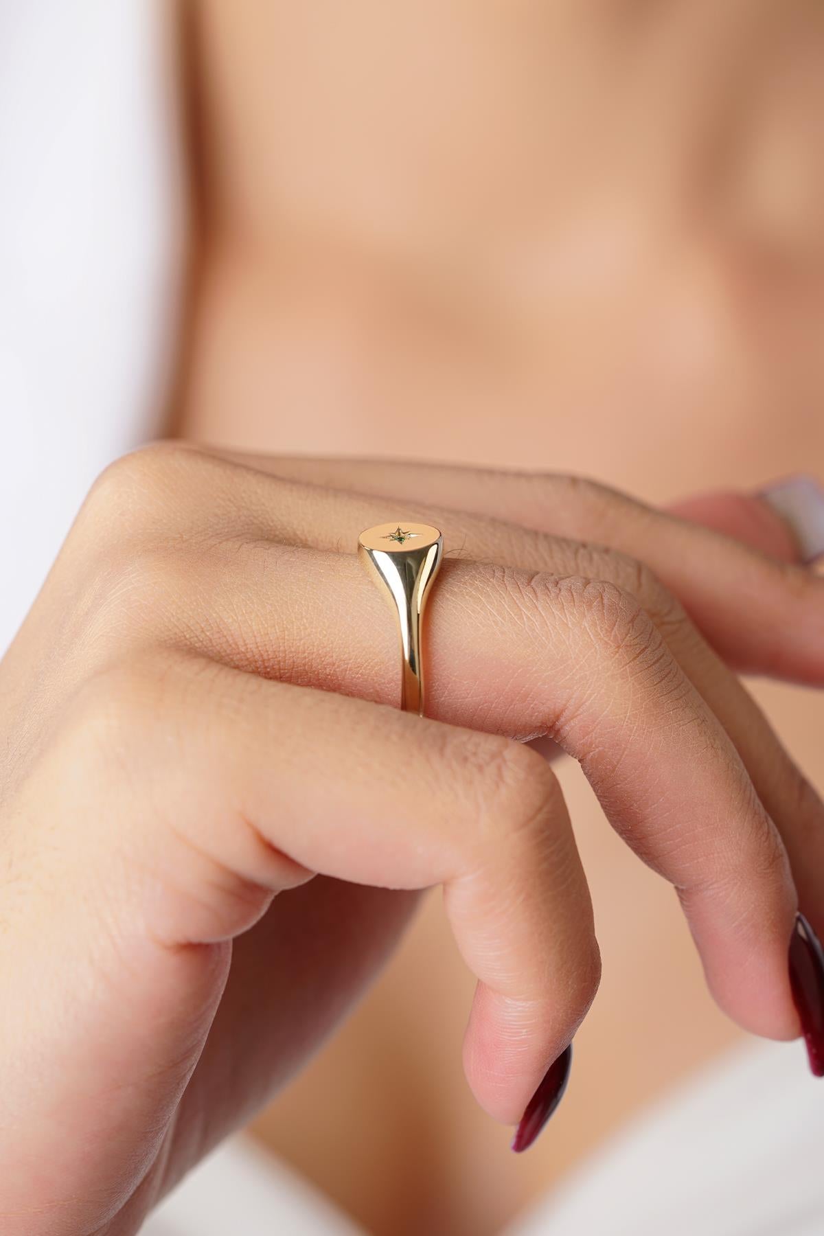 14K Gold Emerald North Star Ring