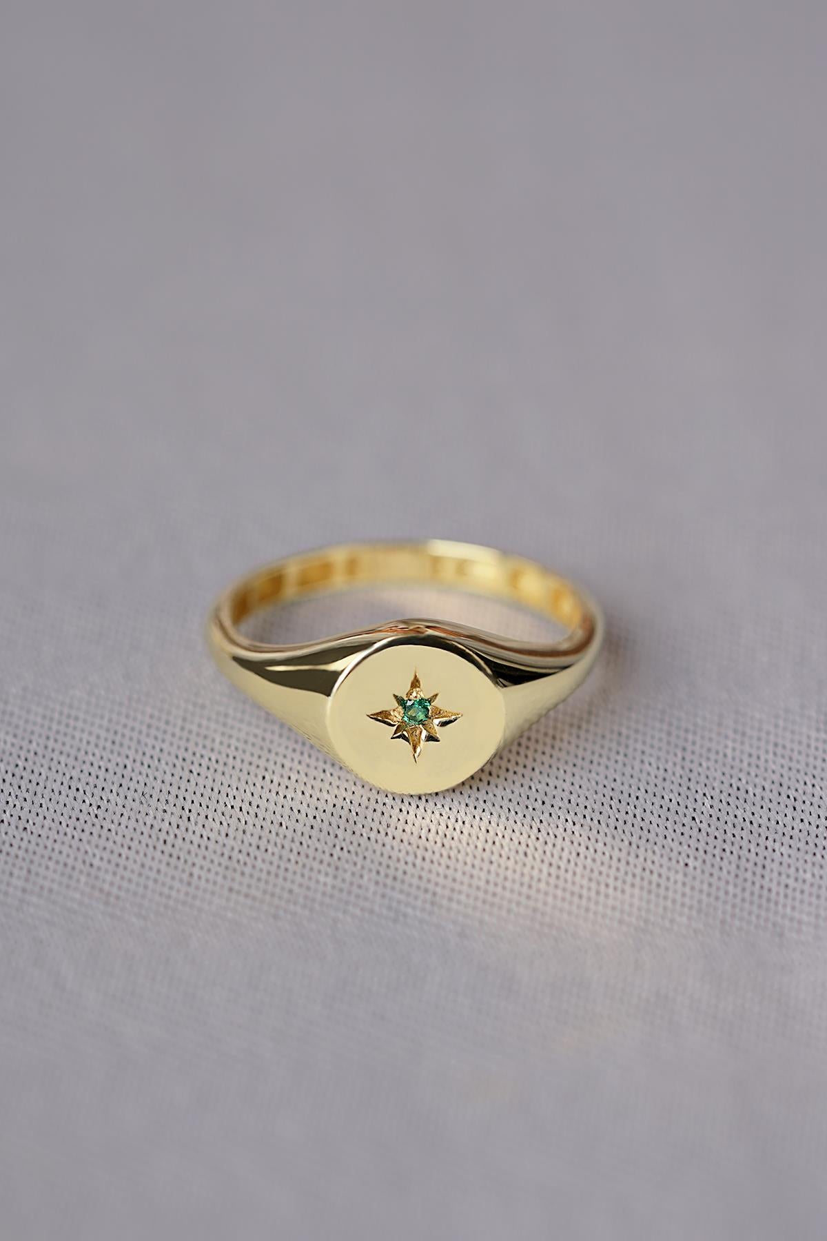 14K Gold Emerald North Star Ring