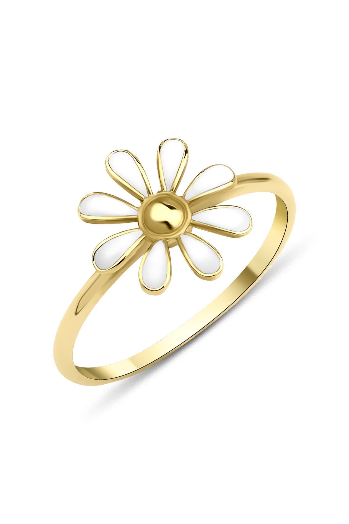 14K Gold Enamel Daisy Ring
