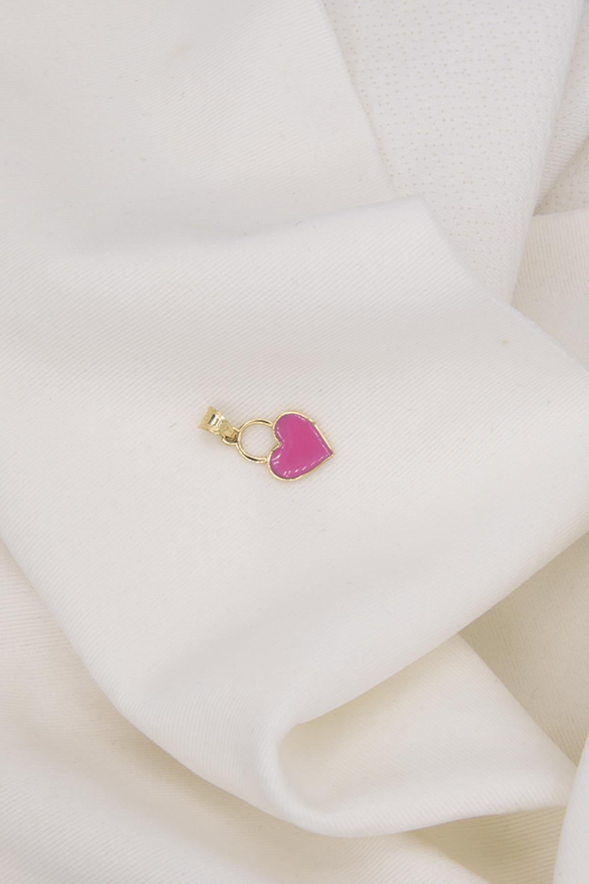 14K Gold Enamel Heart Charm