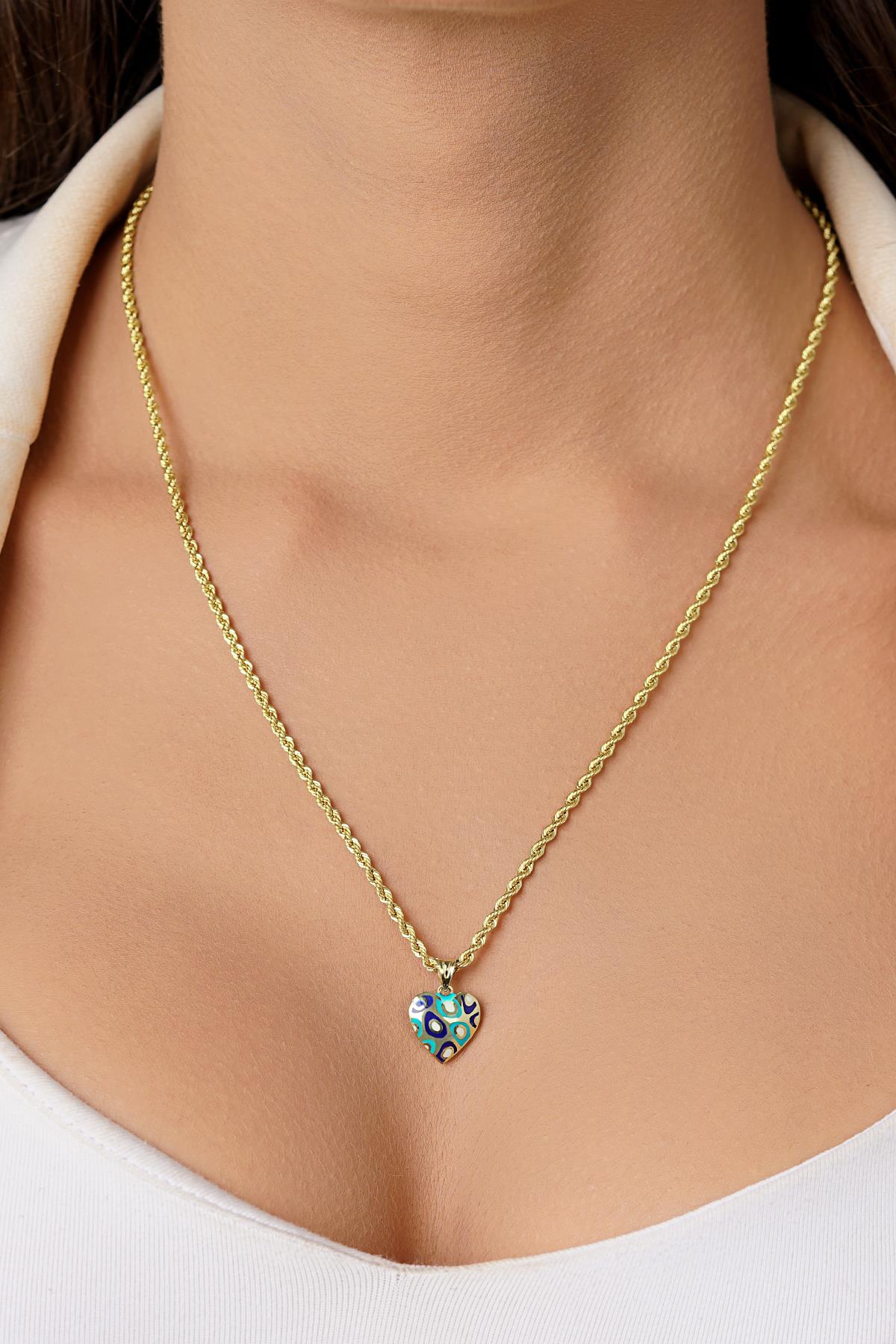 14K Gold Enamel Heart Charm on Rope Chain