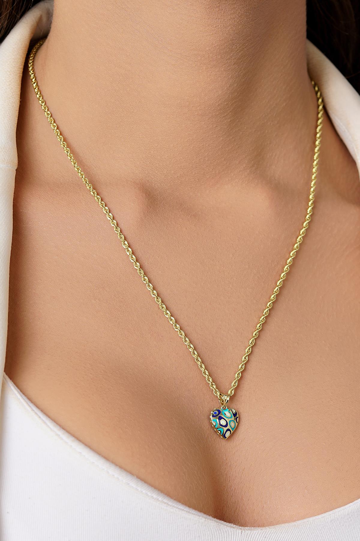 14K Gold Enamel Heart Charm on Rope Chain