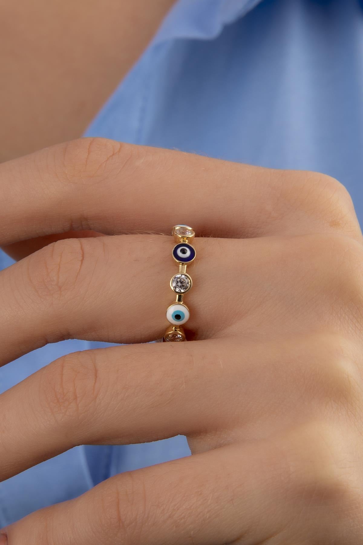 14K Gold Evil Eye and Stone Series Ring