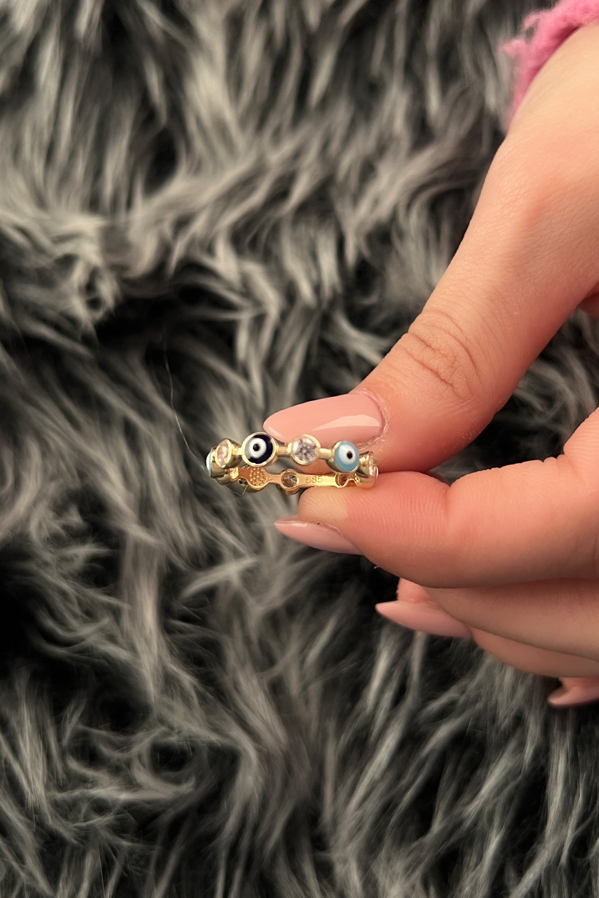 14K Gold Evil Eye and Stone Series Ring