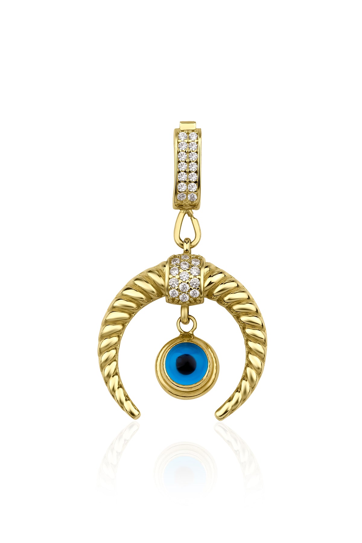 14K Gold Evil Eye Crescent Shape Charm
