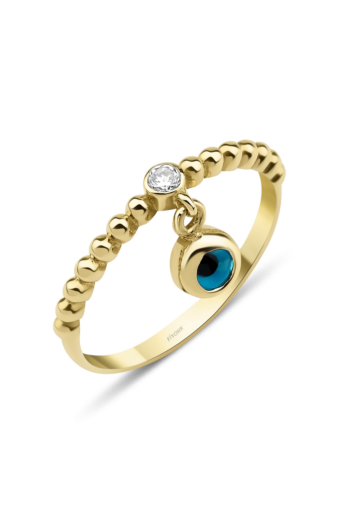 14K Gold Evil Eye Dangel Ring