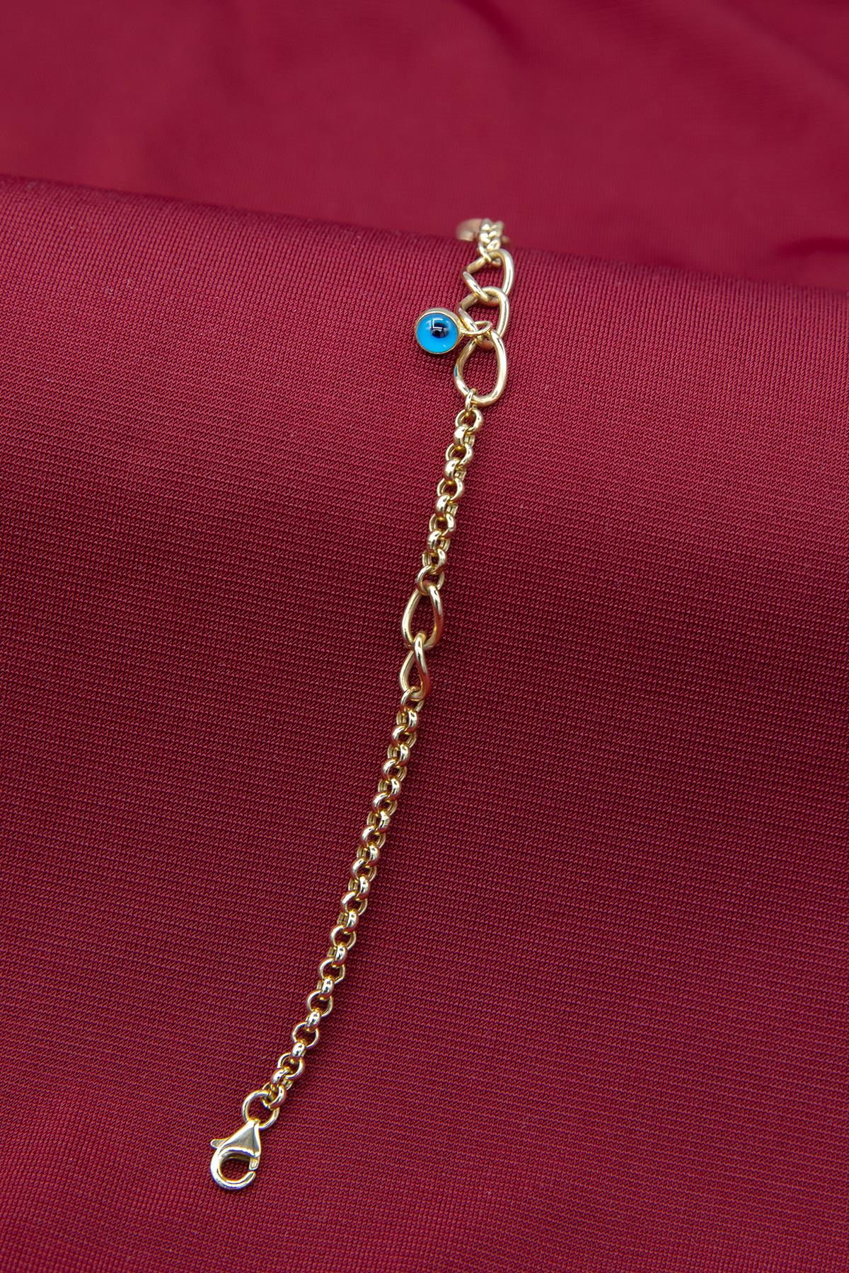 14K Gold Evil Eye Dangle Rolo Bracelet