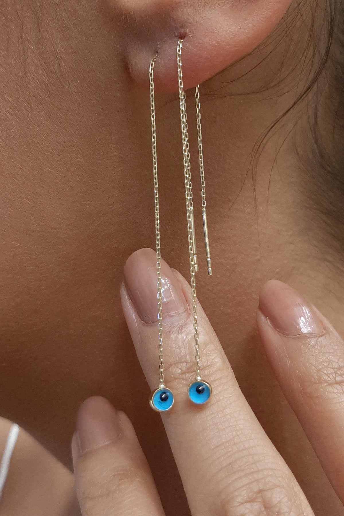 14K Gold Evil Eye Drop Earrings