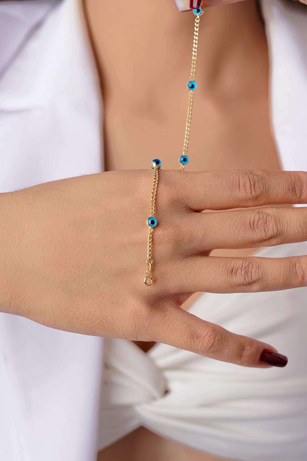 14K Solid Gold Evil Eye on Cuban Chain Bracelet