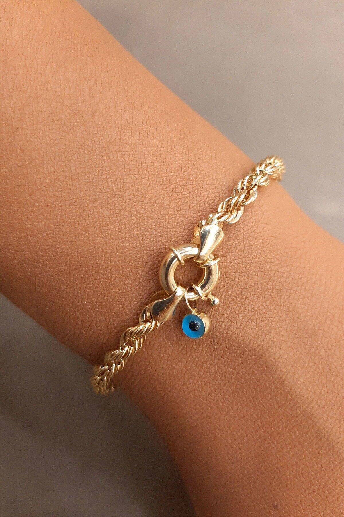 14K Gold Evil Eye Protection Rope Bracelet