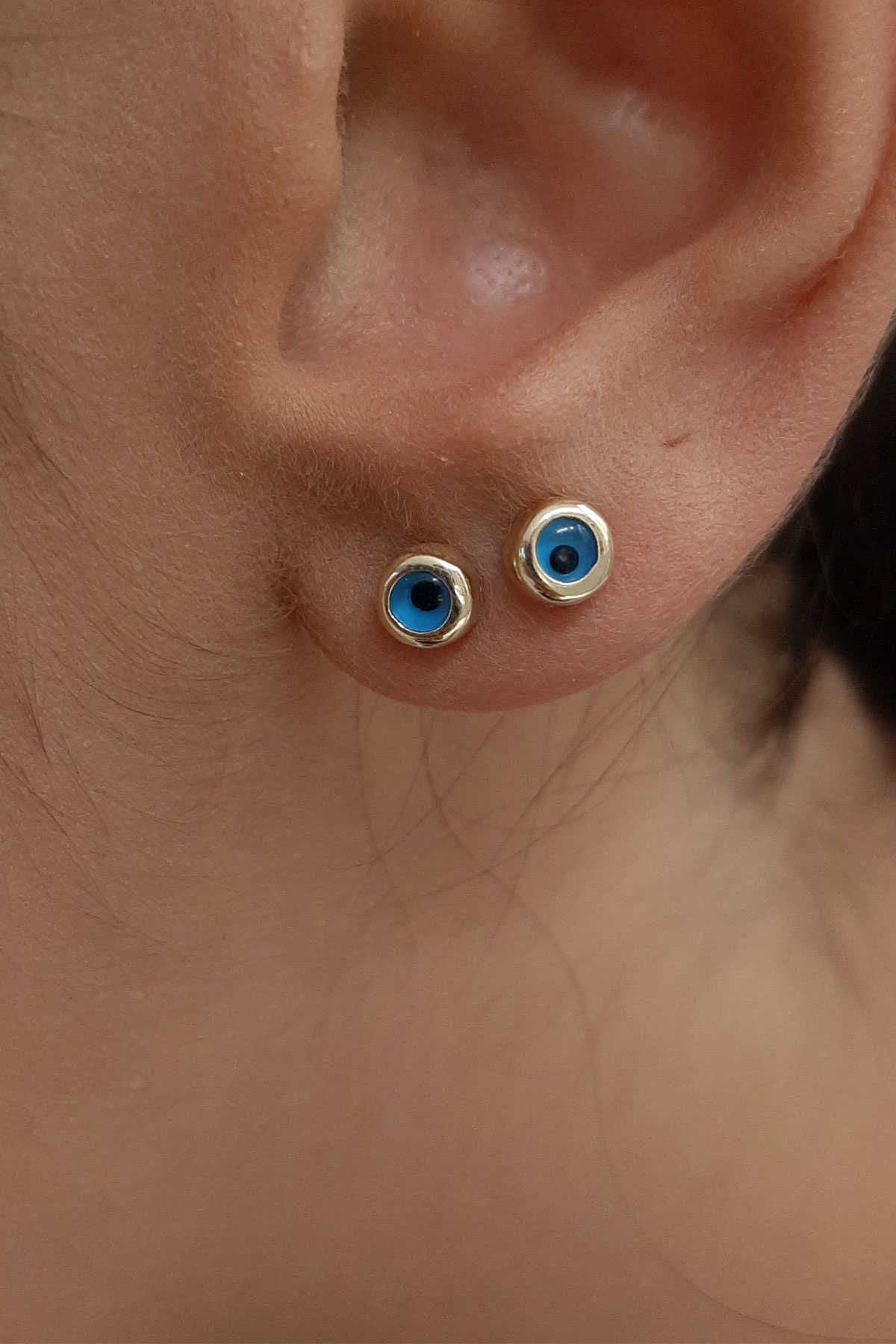 14K Gold Evil Eye Stud Earrings