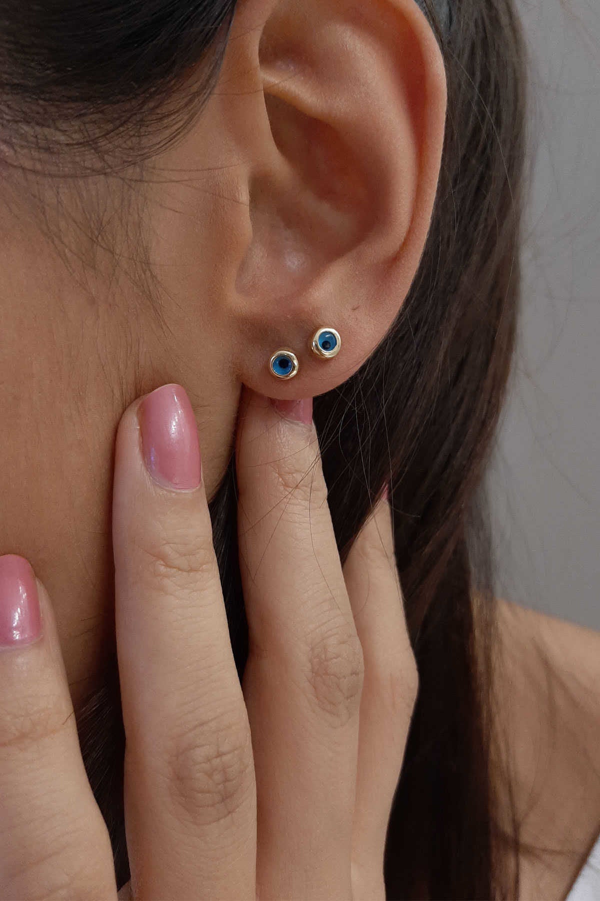 14K Gold Evil Eye Stud Earrings