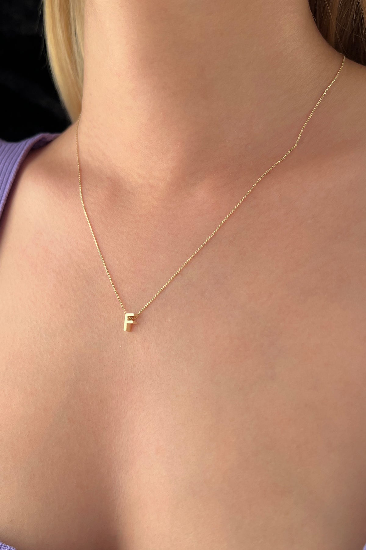 14K Gold F Initial Necklace