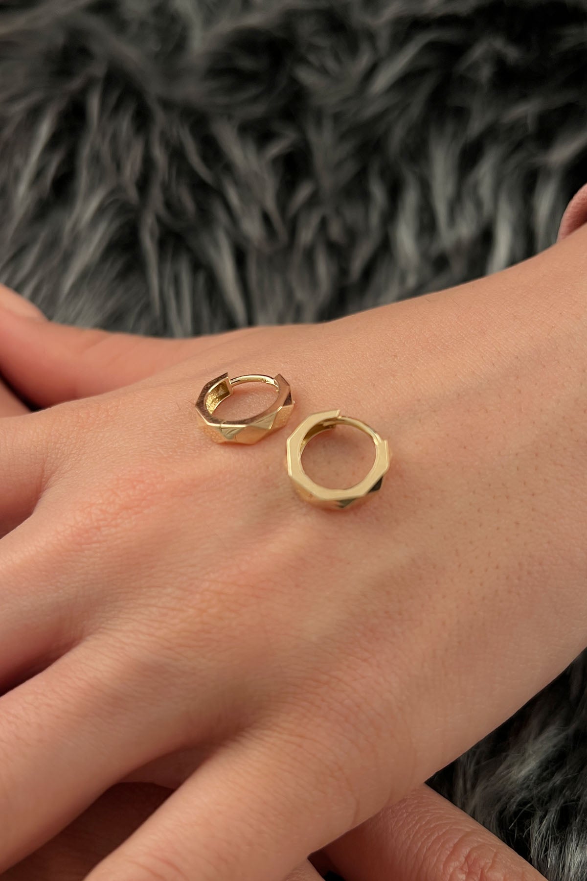 14K Gold Faceted Huggie Earrings