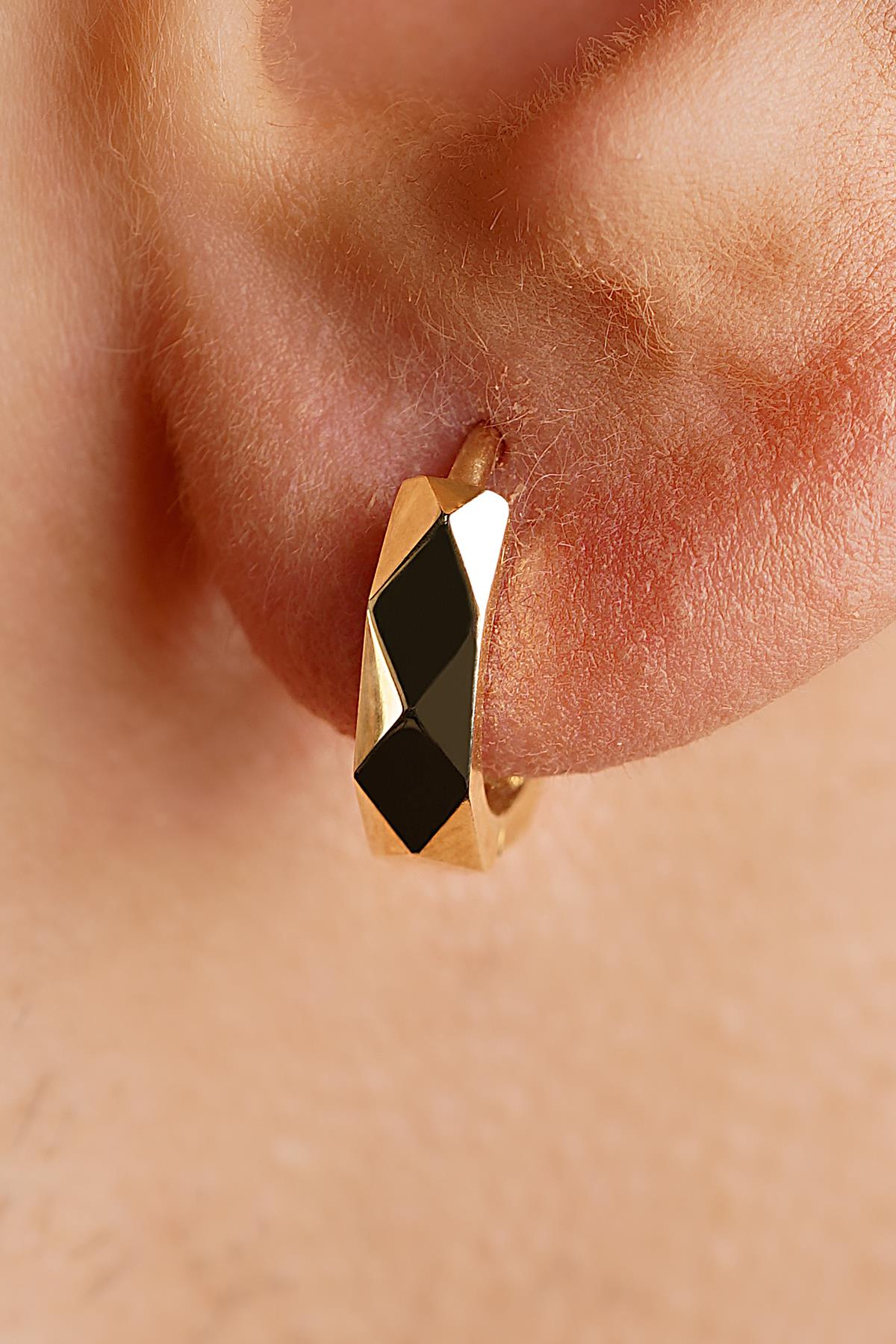 14K Solid Gold Faceted Huggie Earrings