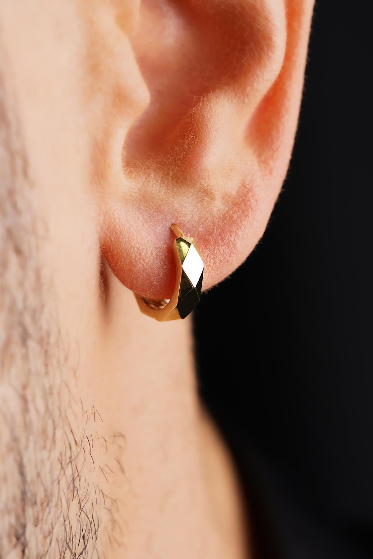 14K Gold Faceted Huggie Earrings