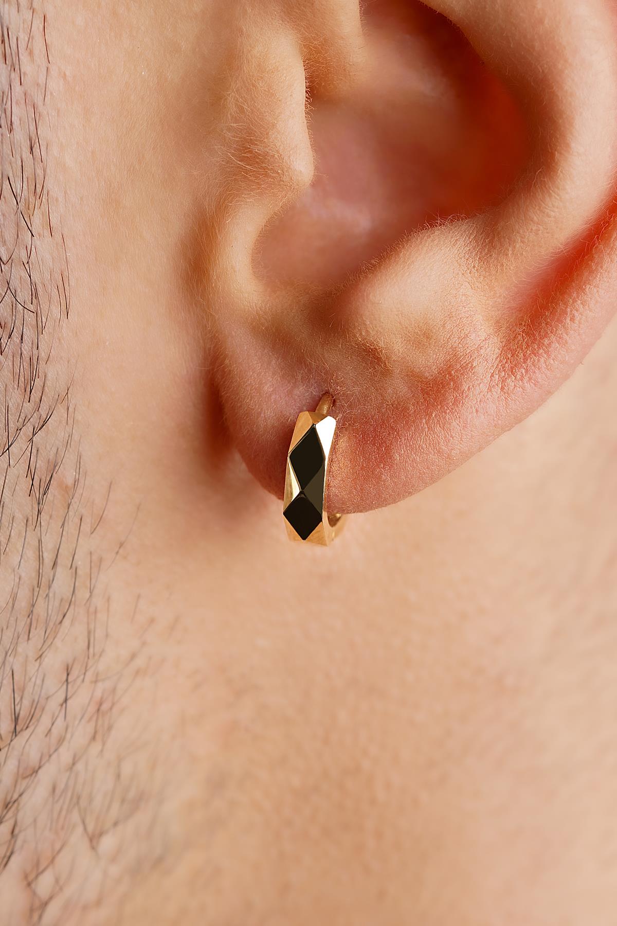 14K Gold Faceted Huggie Earrings