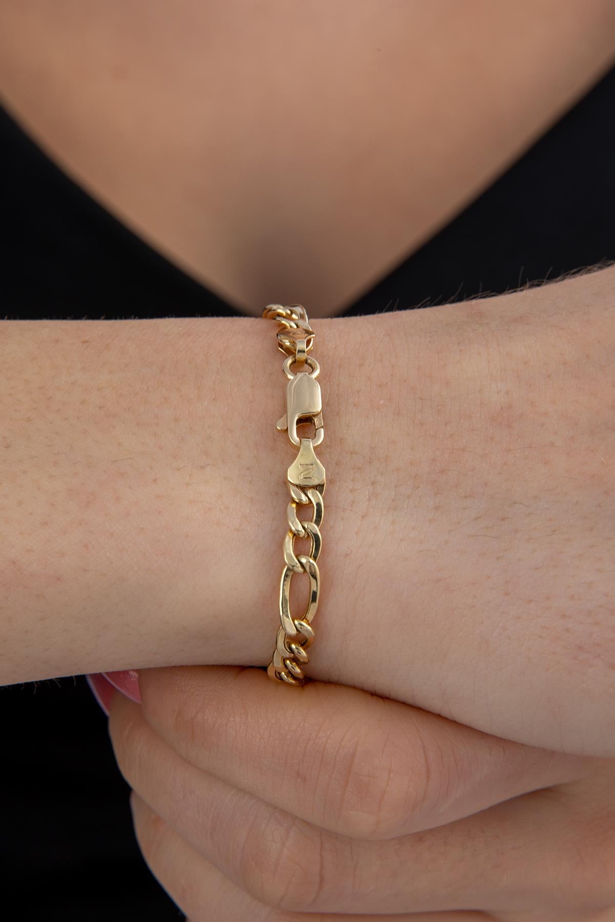 14K Gold Figaro Bracelet 0.163 inch