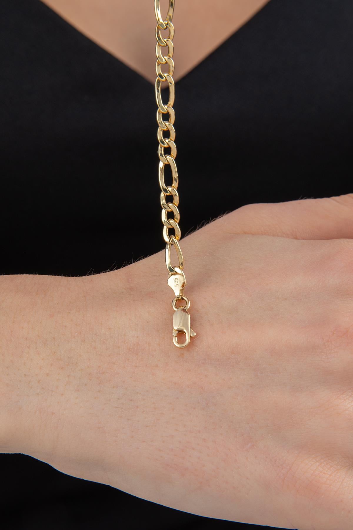 14K Gold Figaro Bracelet 0.163 inch