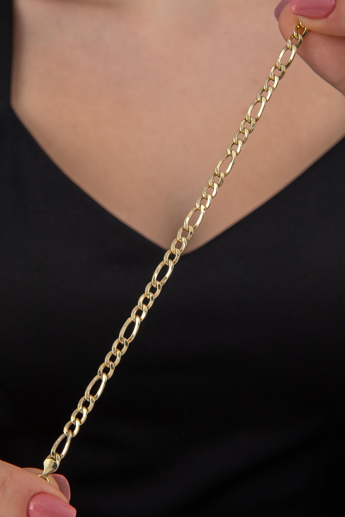 14K Gold Figaro Bracelet 0.163 inch