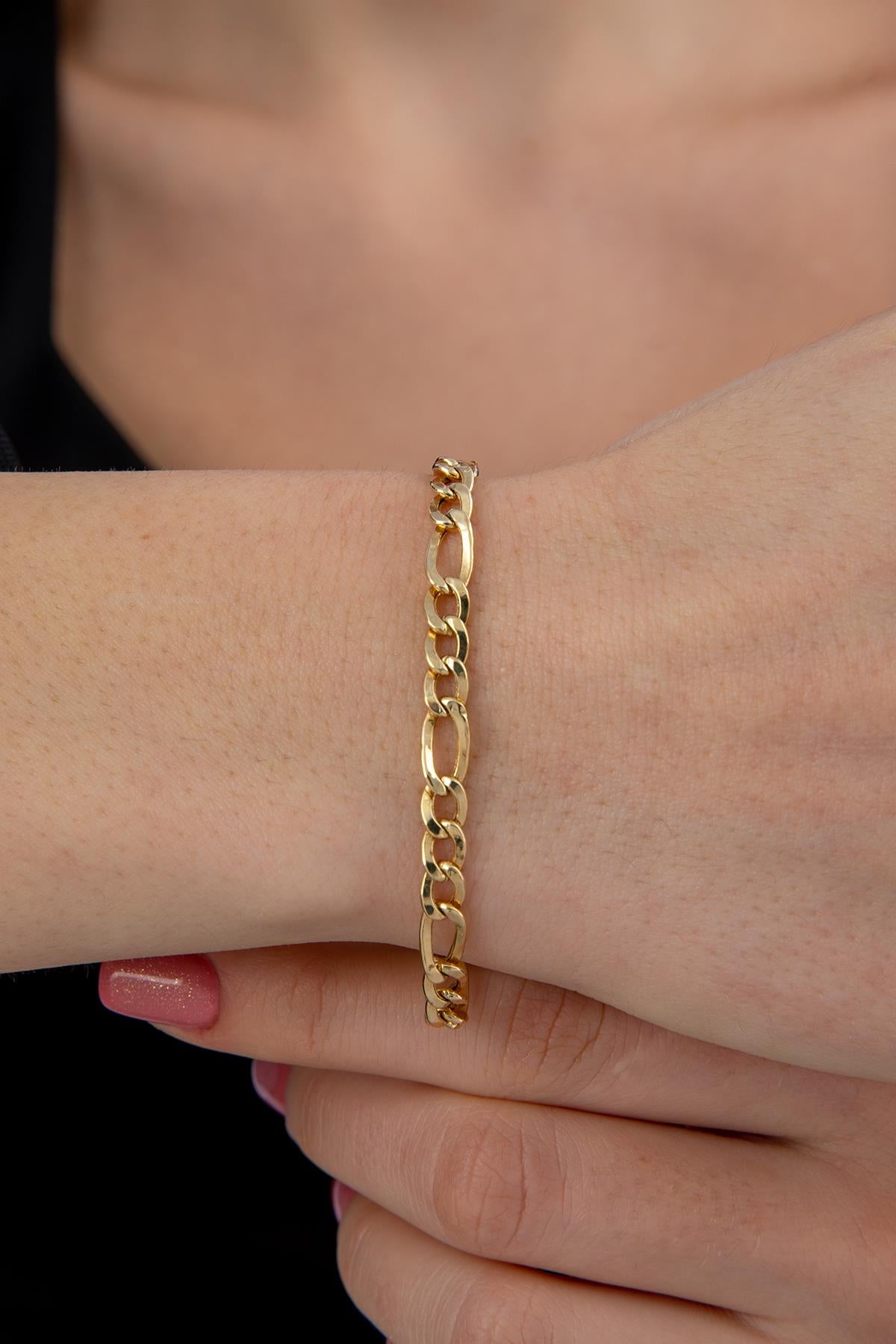 14K Gold Figaro Bracelet 0.163 inch