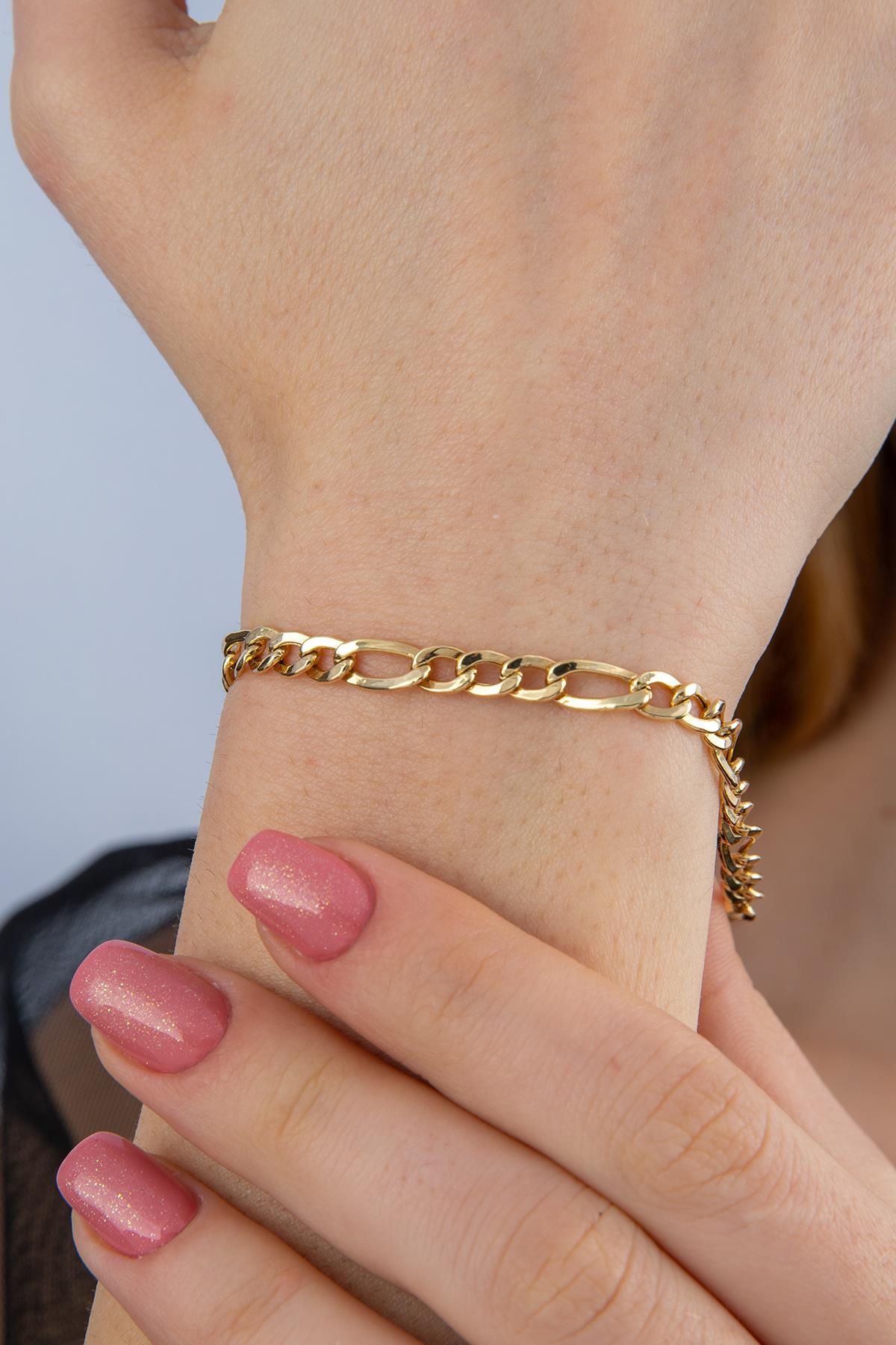 14K Gold Figaro Bracelet 0.163 inch