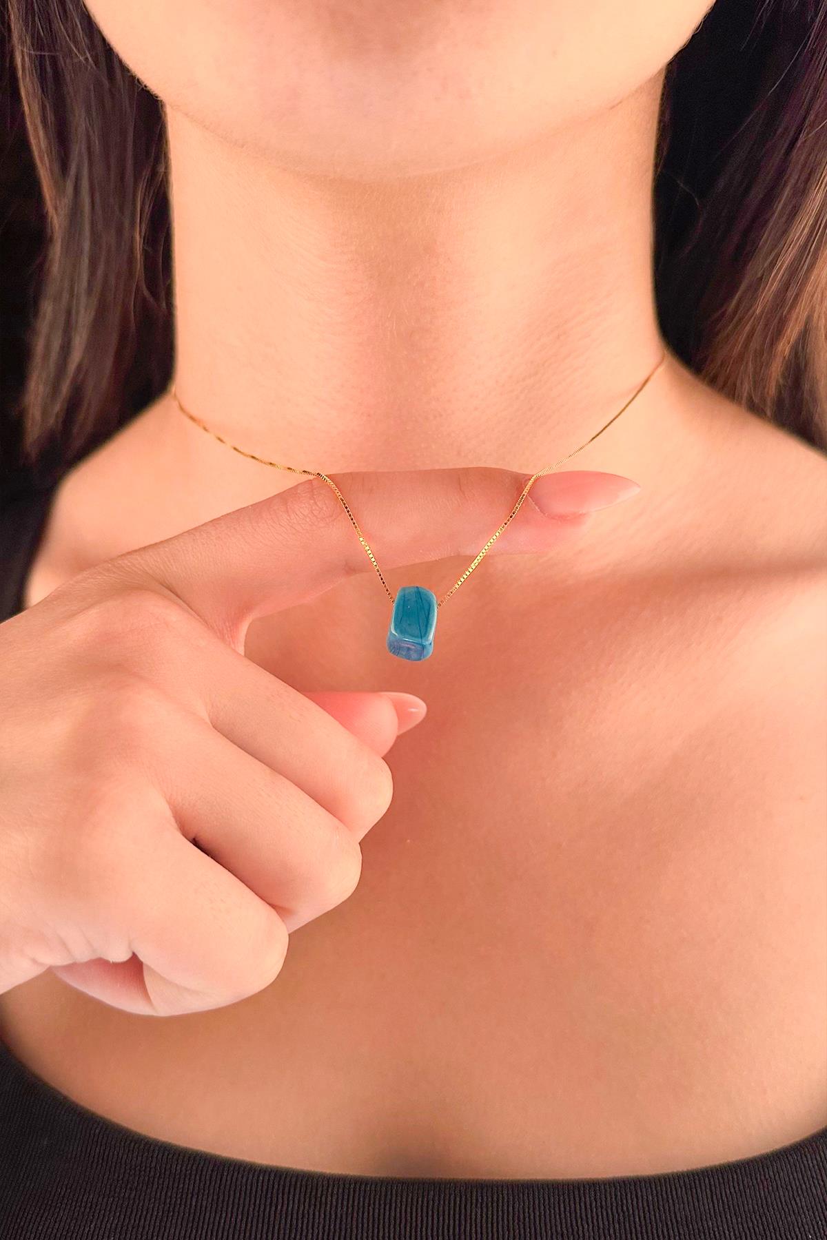 14K Gold Fine Box Chain Blue Box Necklace