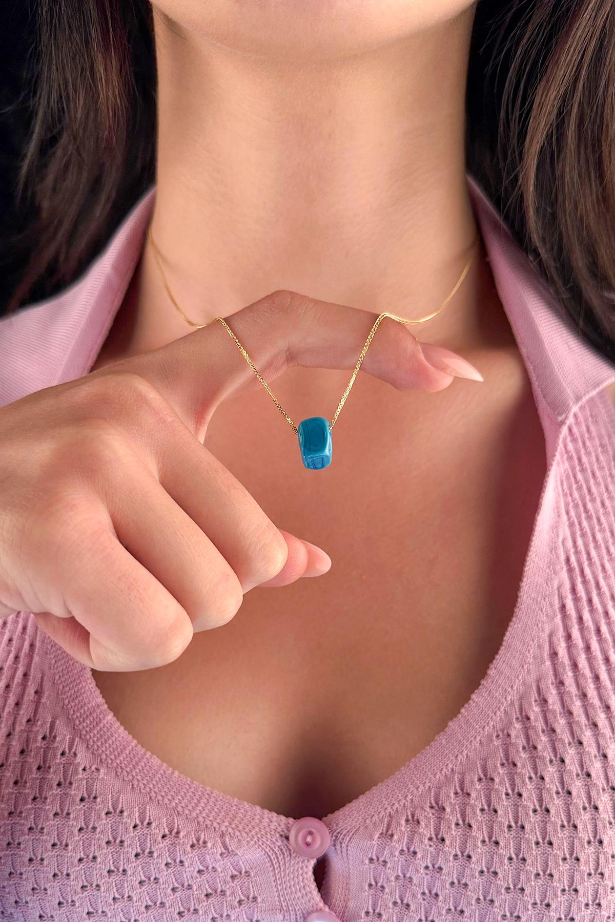 14K Gold Fine Foxtail Blue Box Necklace