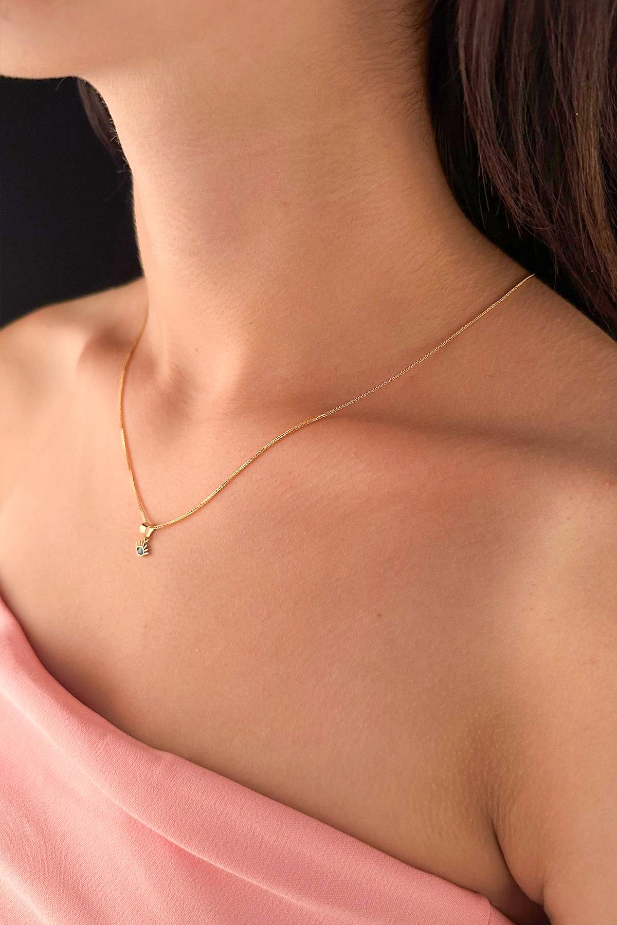 14K Gold Fine Foxtail Evil Eye Necklace