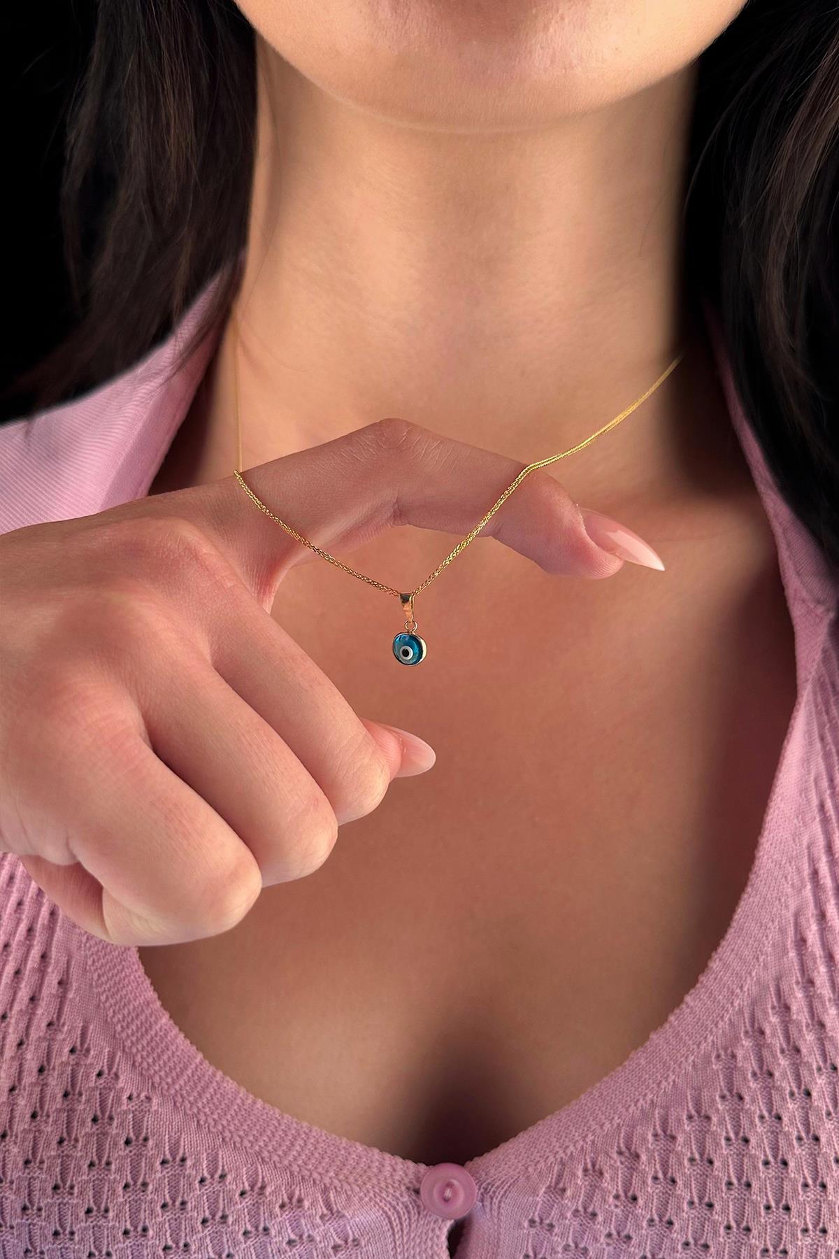 14K Gold Fine Foxtail Evil Eye Necklace